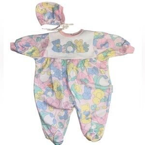 Vintage 90s Litte Me Pastel All Over Print Nursery Animals Matching Bonnet 3/6